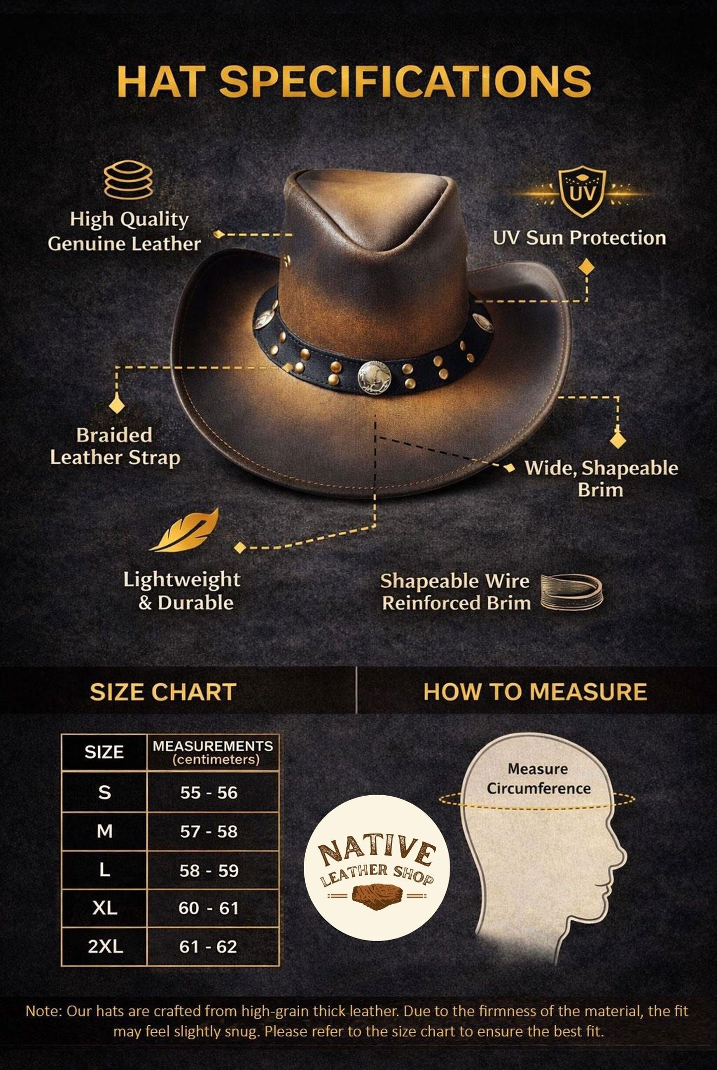 Black Faux Leather Cowboy Hat NLS-251