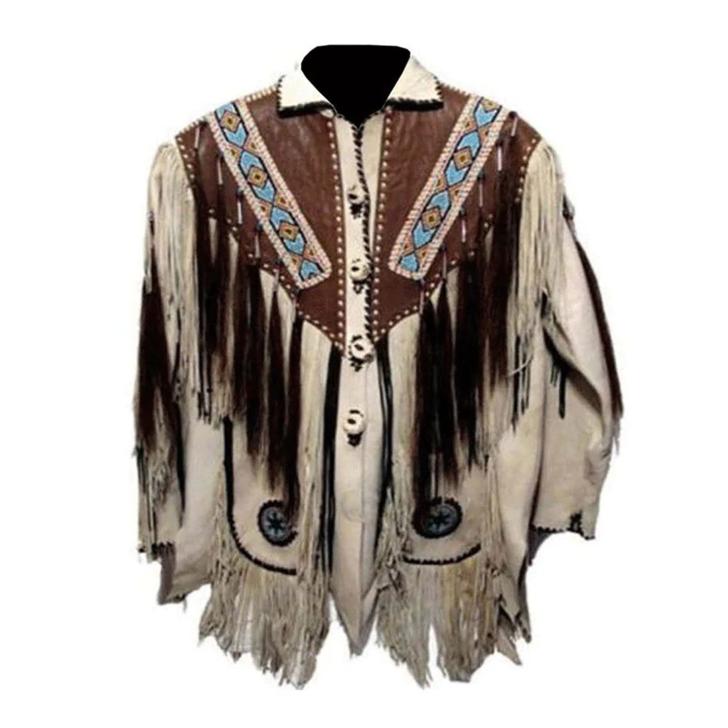Beige Buckskin Leather Native American Beaded Jacket NLS-292