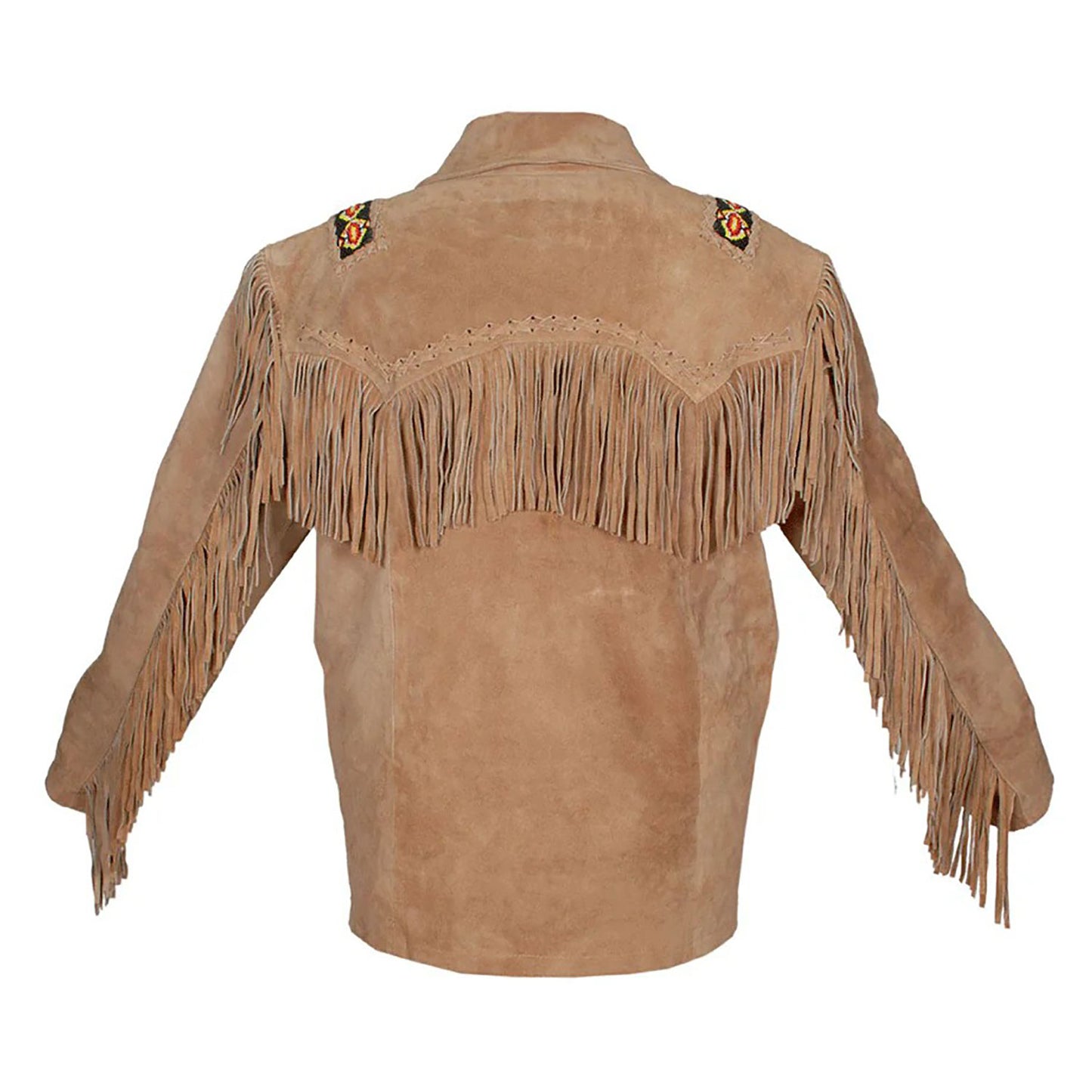 Beige Western Suede Leather Fringe Beaded Cowboy Jacket NLS-276