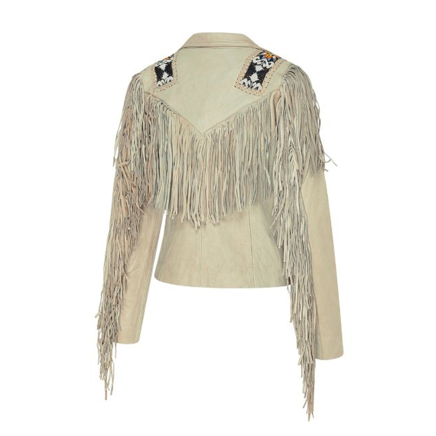 Beige Women’s Native American Fringe Leather Jacket NLS-026