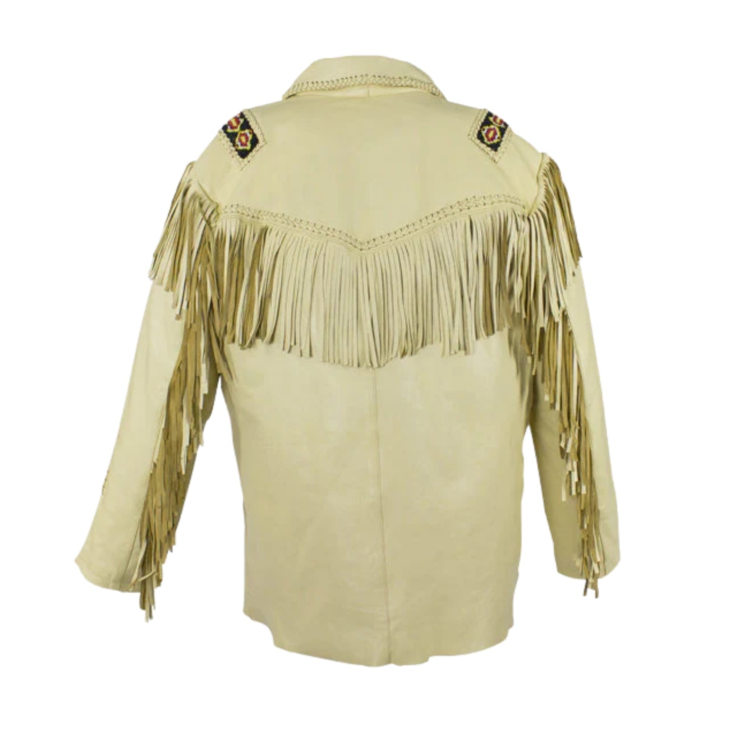 Beige Women’s Western Beige Fringe Leather Jacket NLS-015