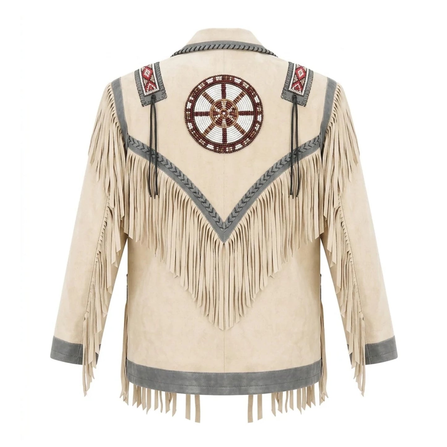 Beige Women’s Western Fringe Leather Jacket NLS-014