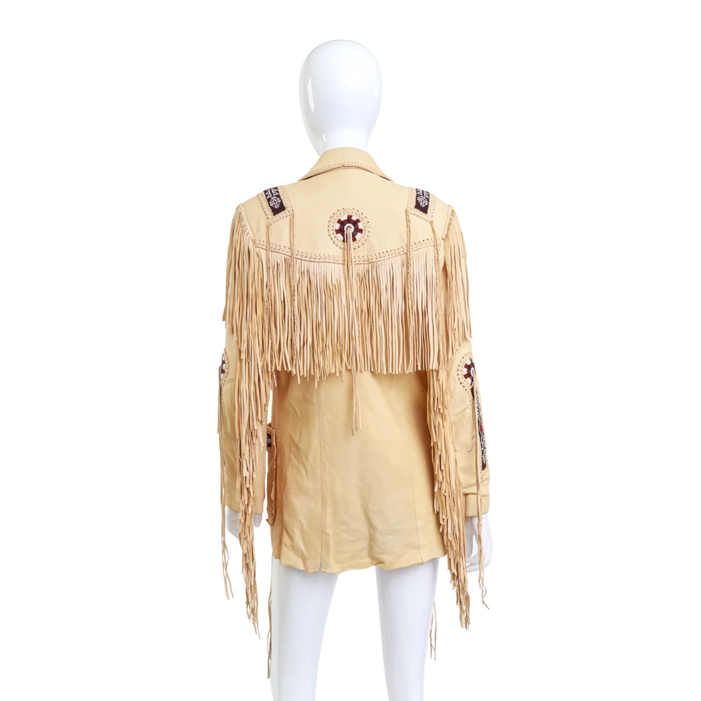 Beige Women’s Western Fringe Leather Jacket NLS-017