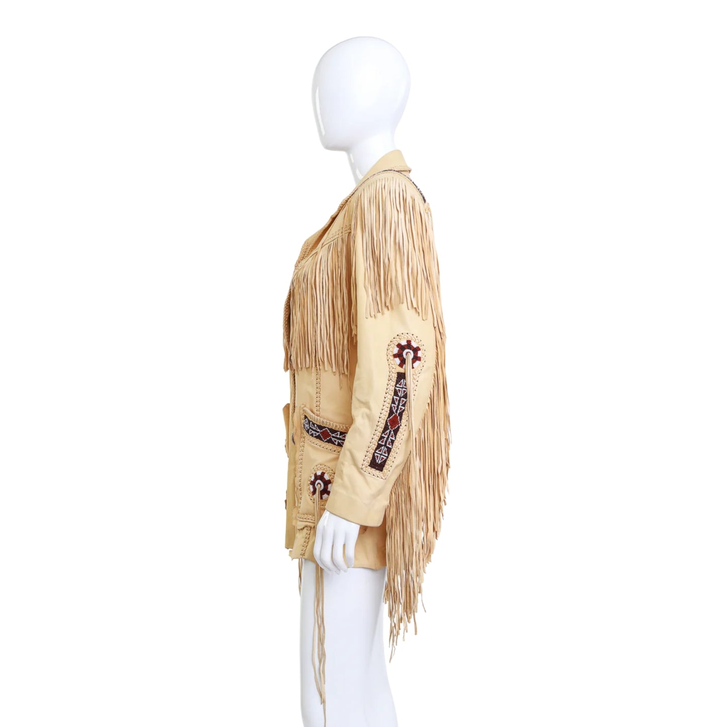 Beige Women’s Western Fringe Leather Jacket NLS-017