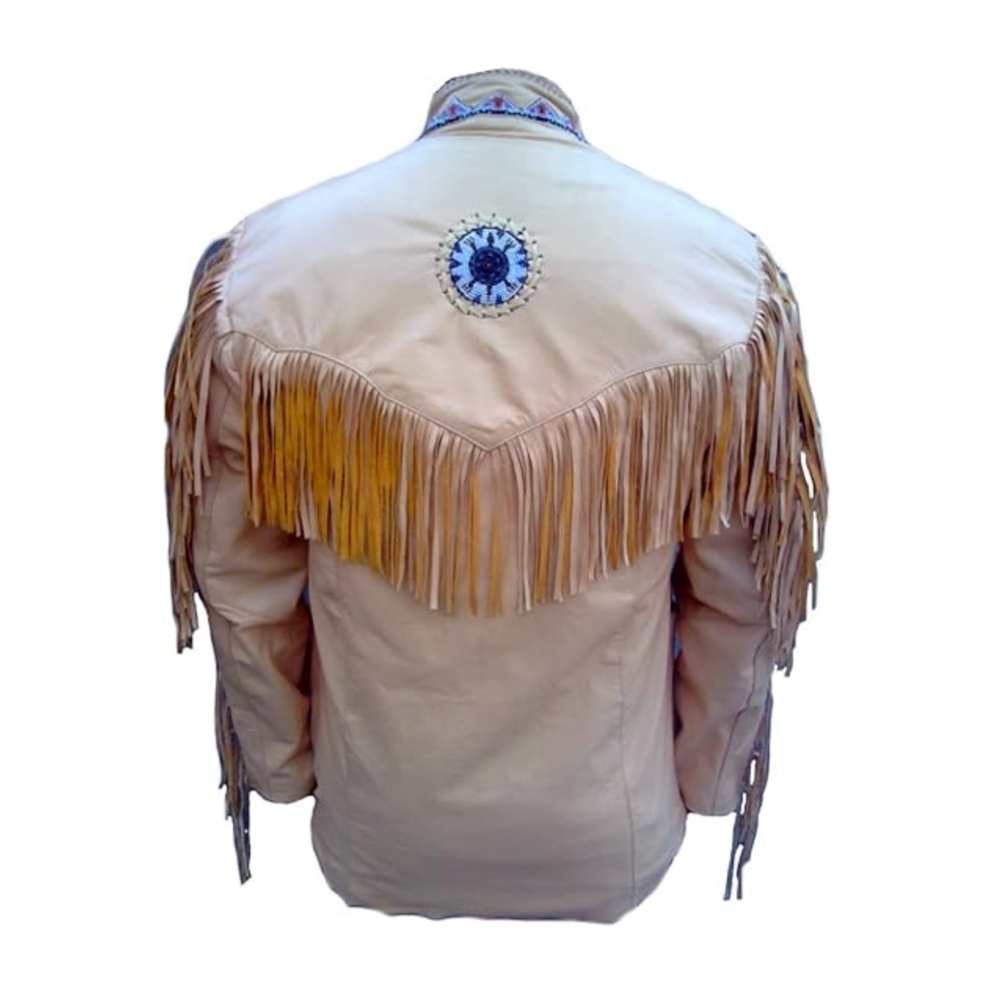 Beige Women’s Western Fringe Leather Jacket NLS-018