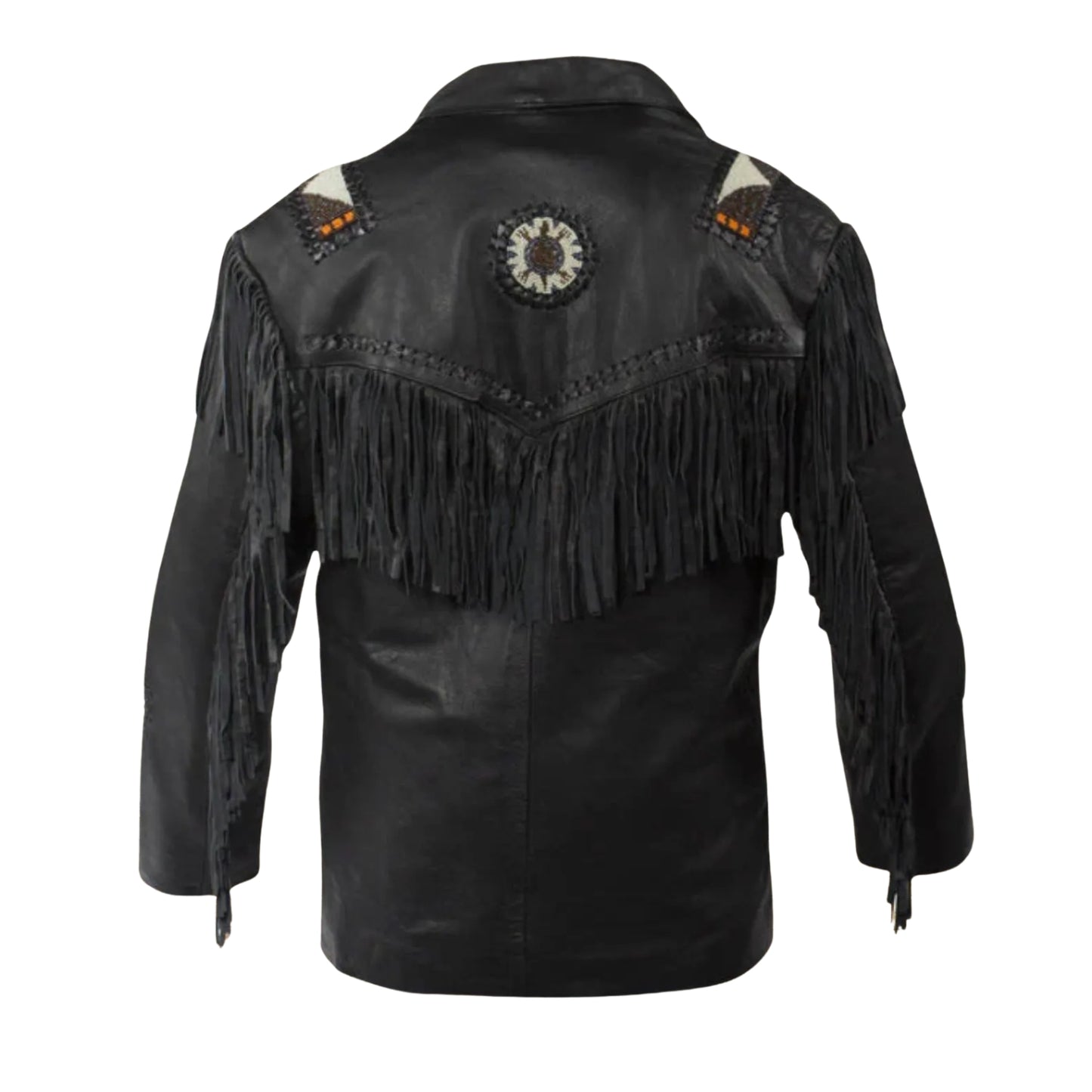 Beige Women’s Western Fringe Leather Jacket NLS-020