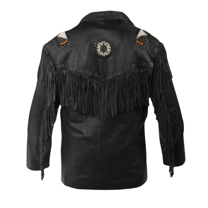 Beige Women’s Western Fringe Leather Jacket NLS-020