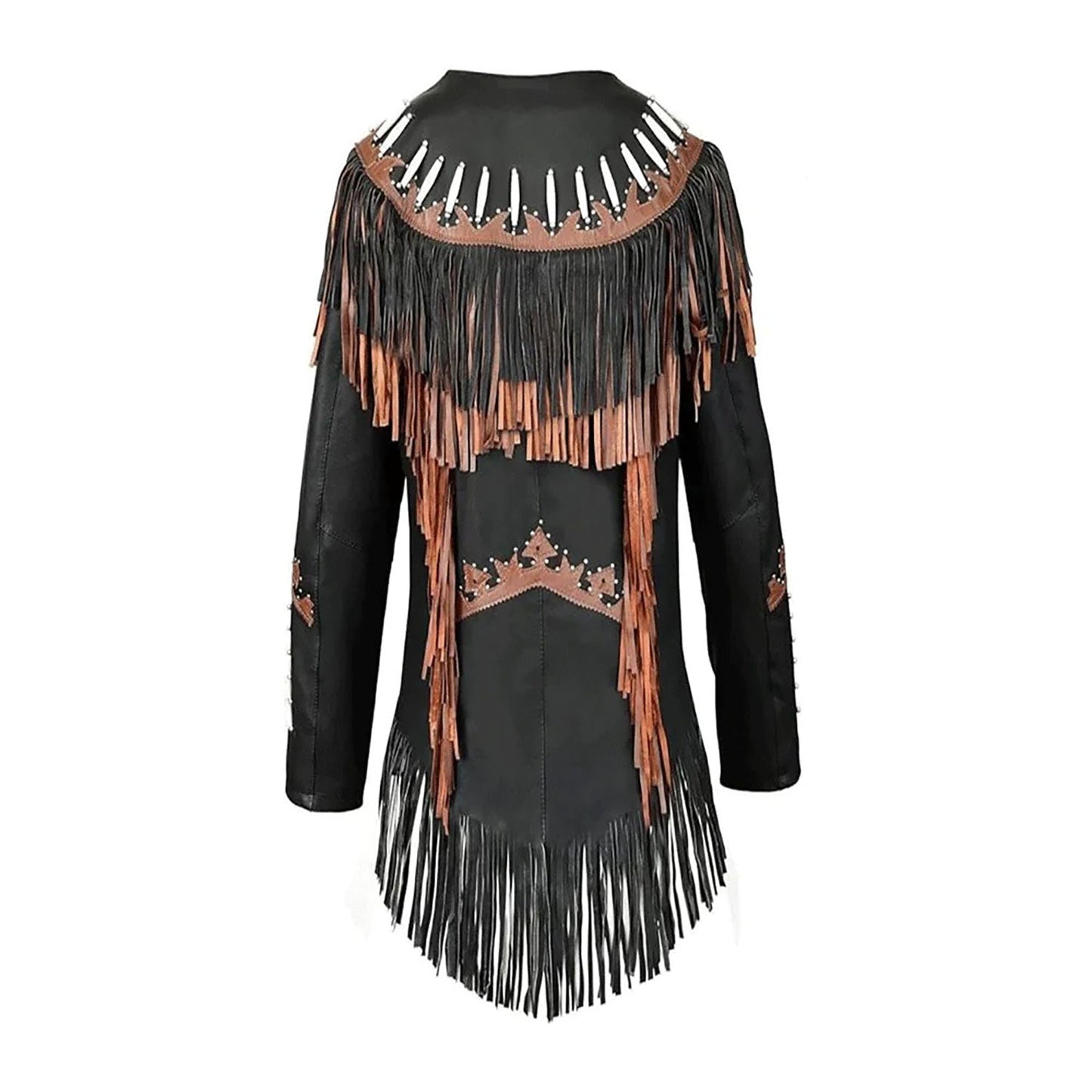 Black Suede Fringe Bones Jacket For Woman NLS-289