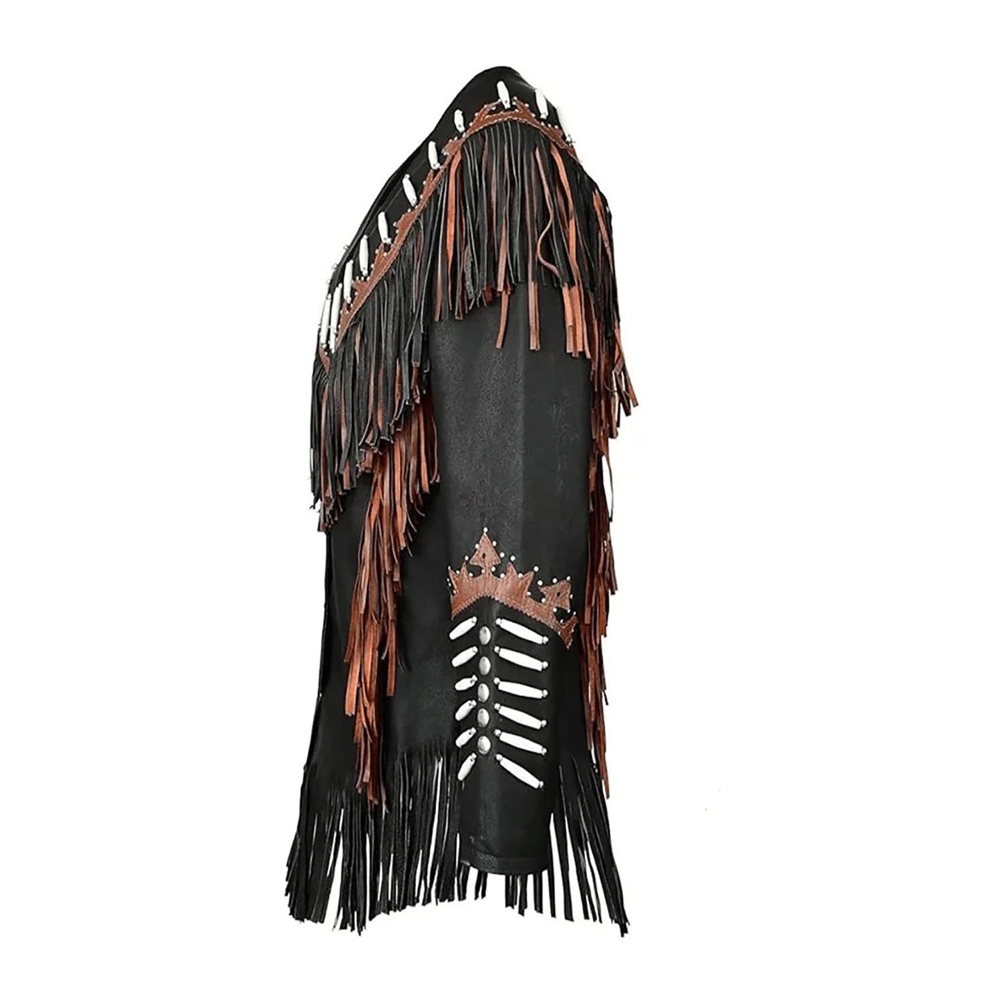Black Suede Fringe Bones Jacket For Woman NLS-289
