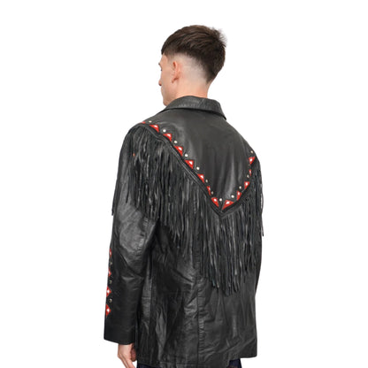 Black Western Fringe Beaded Leather Jacket Cowboy Jacket NLS-272
