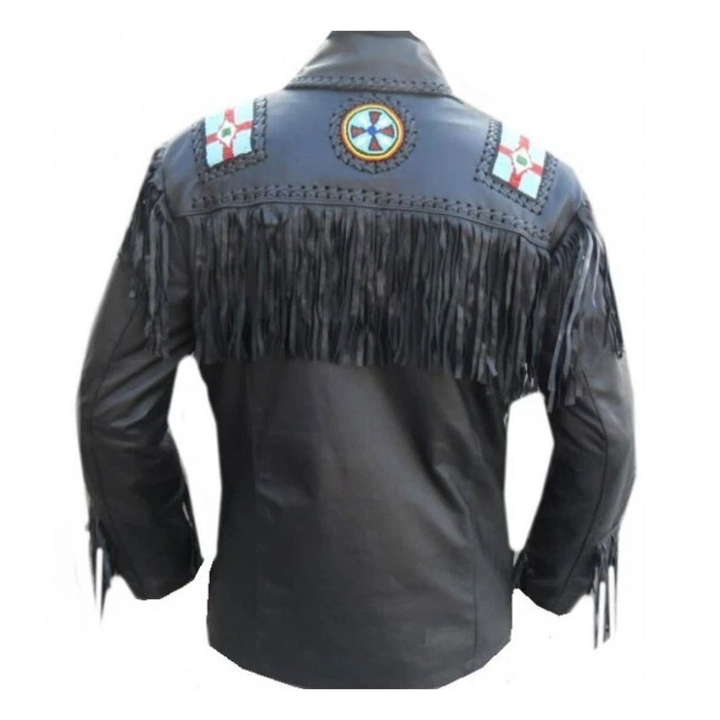 Black Western Fringe Beaded Leather Jacket Cowboy Jacket NLS-273