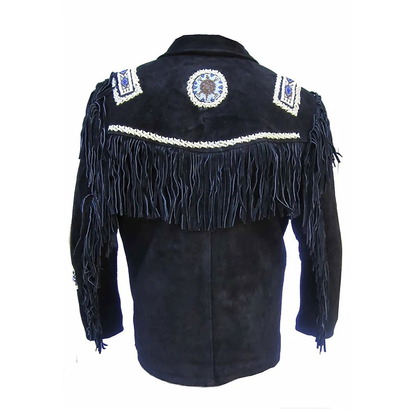 Black Western Fringe Beaded Suede Leather Cowboy Jacket NLS-261