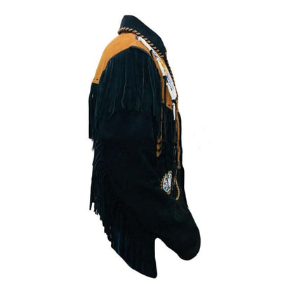 Black Western Fringe Beaded Suede Leather Cowboy Jacket NLS-262
