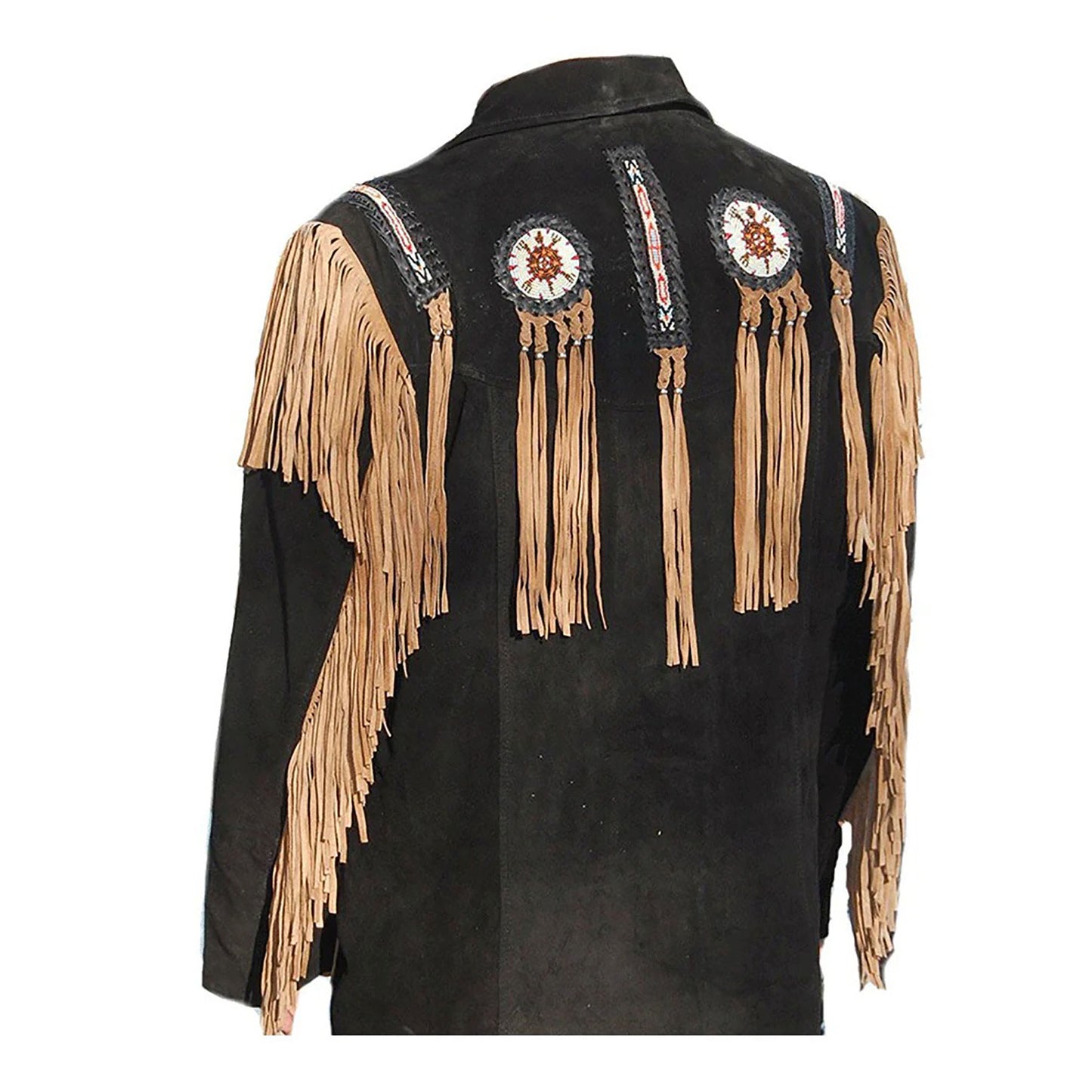 Black Western Fringe Beaded Suede Leather Cowboy Jacket NLS-264