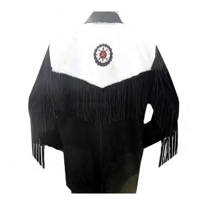 Black Western Fringe Beaded Suede Leather Cowboy Jacket NLS-267