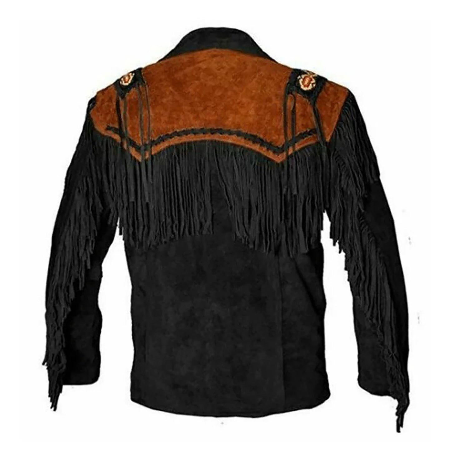 Black Western Fringe Beaded Suede Leather Jacket Cowboy Jacket NLS-271