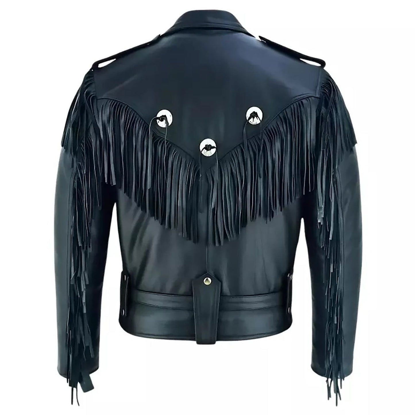 Black Western Fringe Biker Leather Cowboy Jacket NLS-257