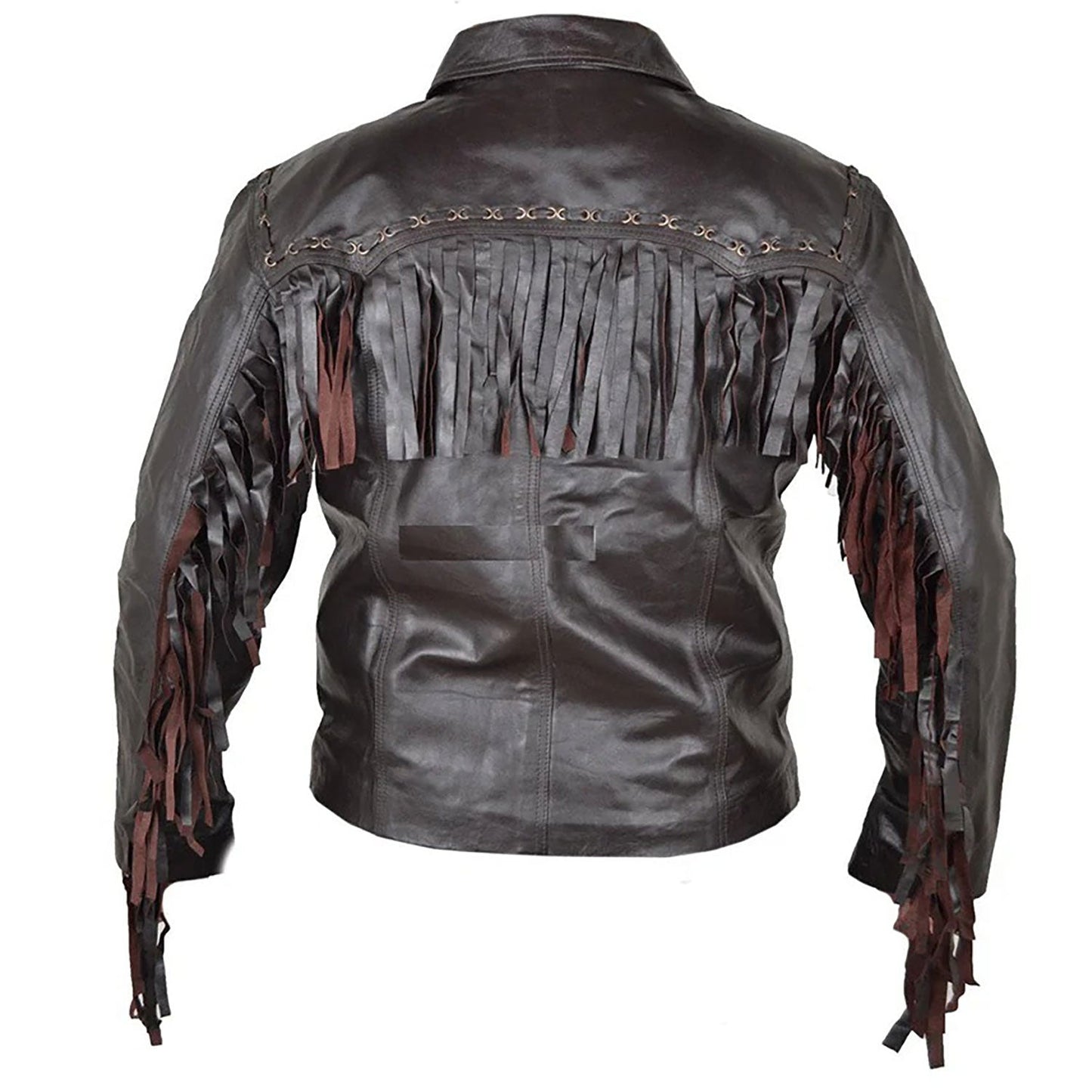 Black Western Fringe Biker Leather Cowboy Jacket NLS-258