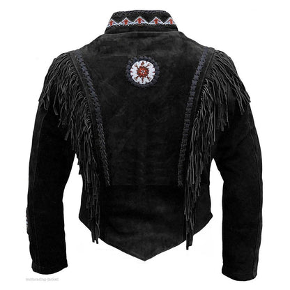 Black Western Fringe Leather Jacket for Women Cowgirl Style NLS-073