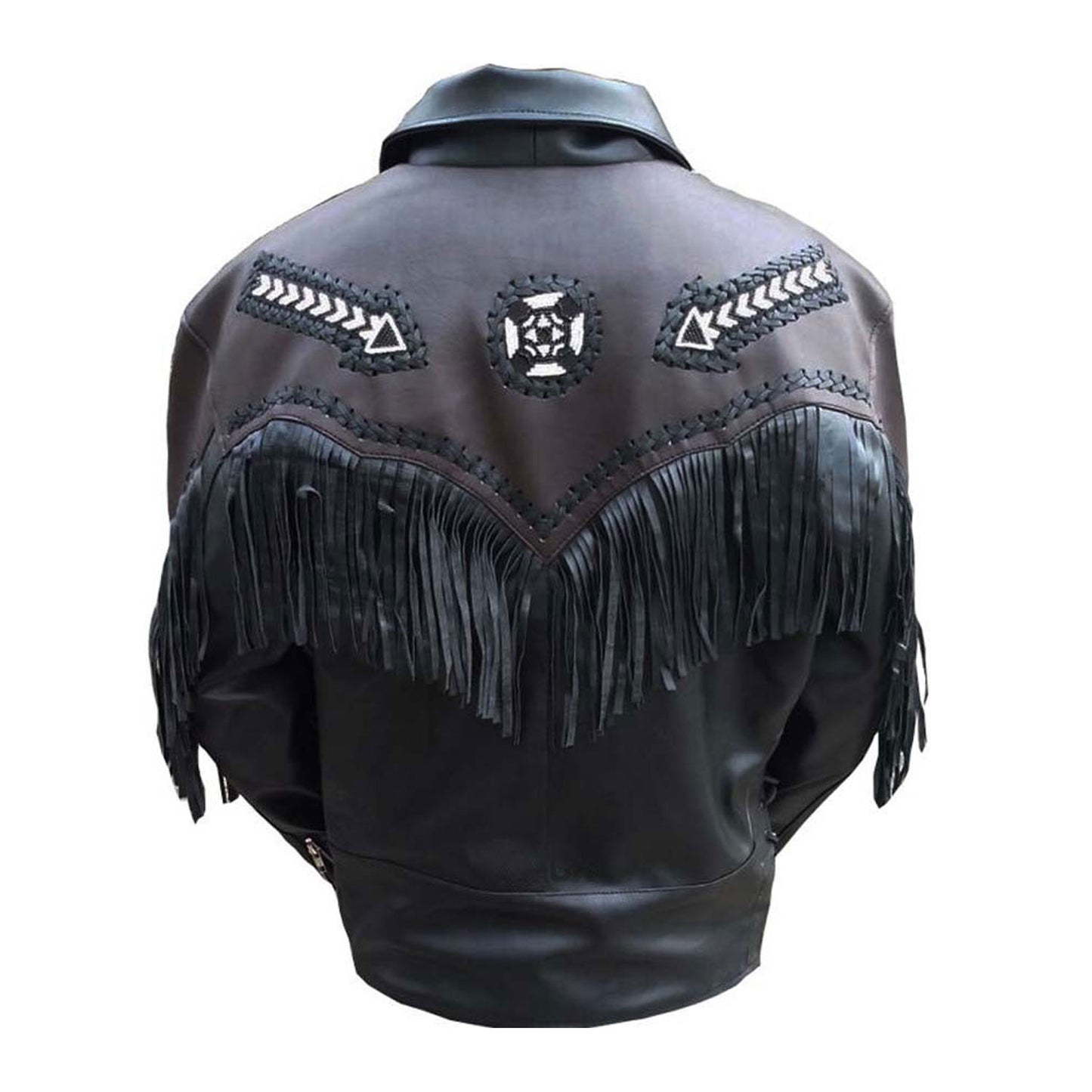 Black Western Leather Fringe Arrow Beaded Cowboy Jacket NLS-249
