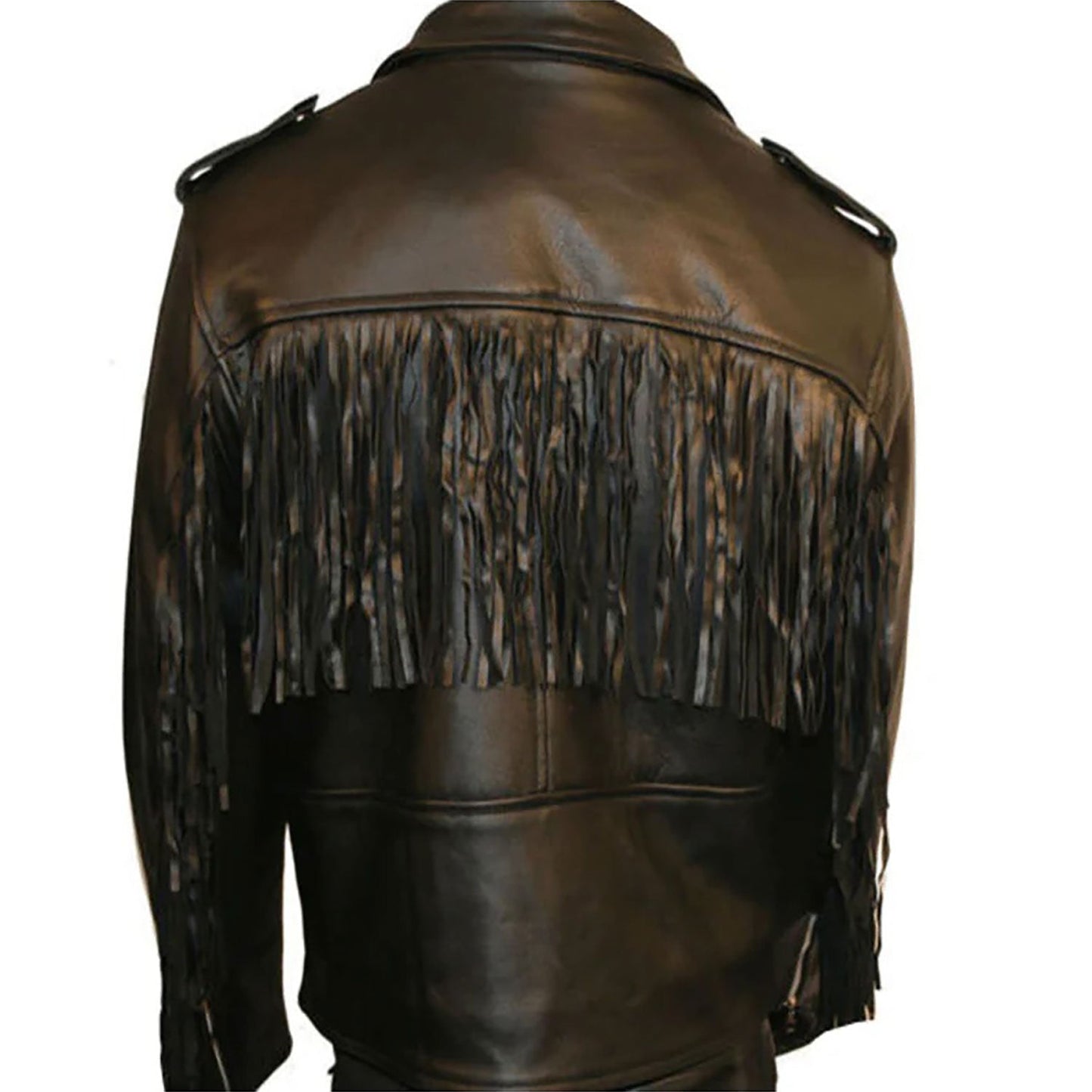 Black Western Leather Fringe Cowboy Jacket NLS-242