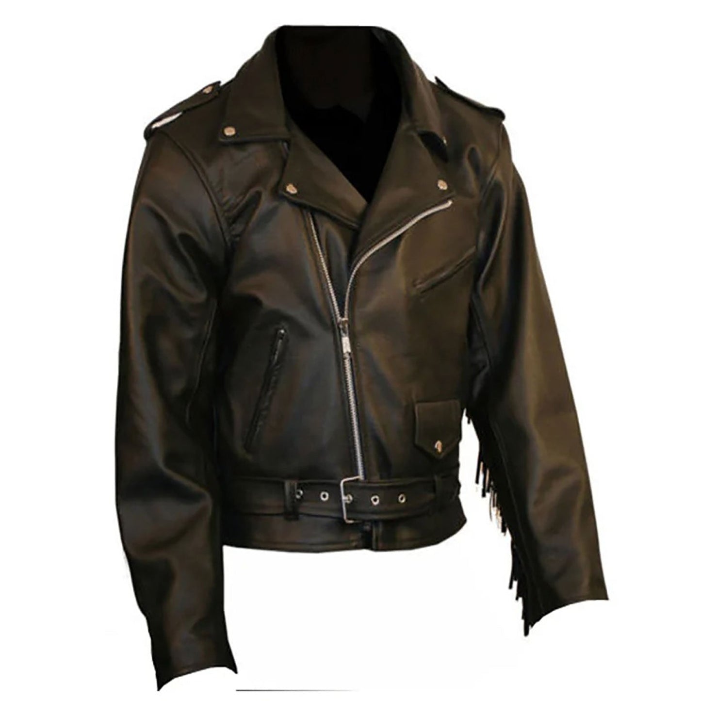 Black Western Leather Fringe Cowboy Jacket NLS-242