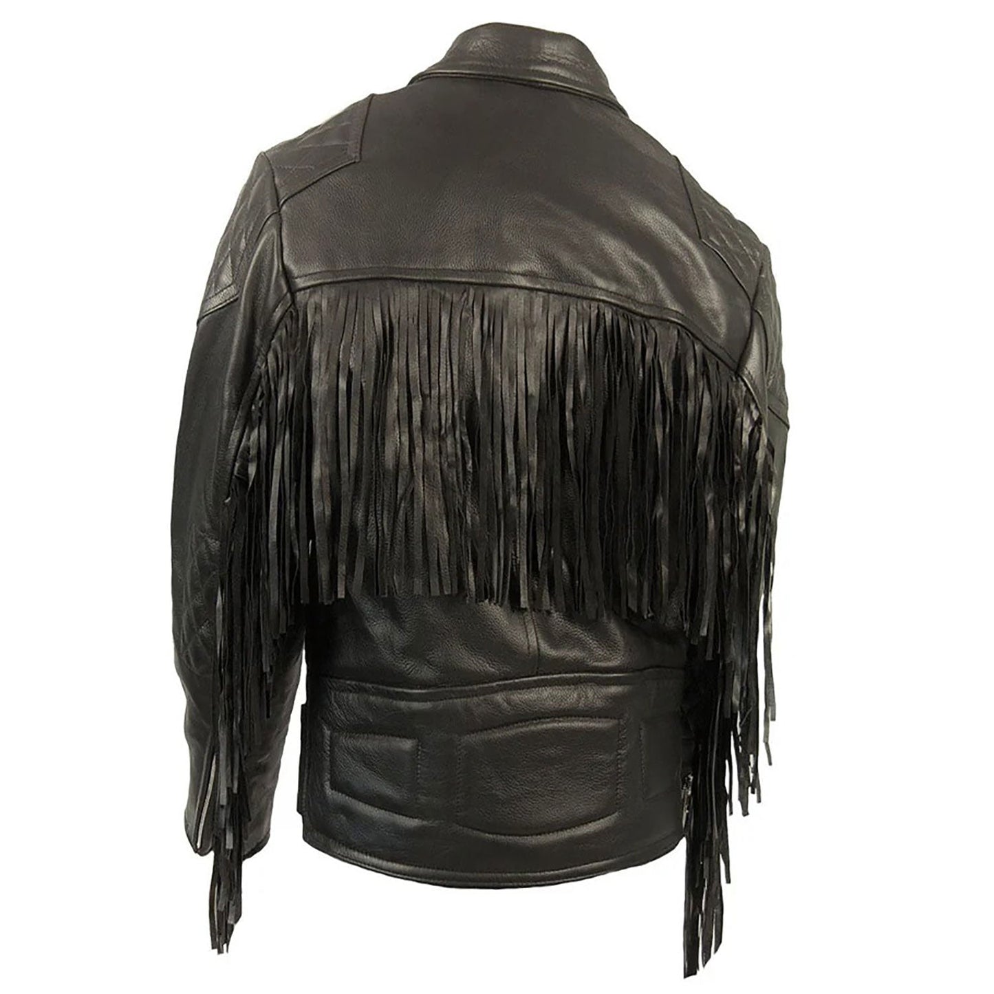 Black Western Leather Fringe Cowboy Jacket NLS-244