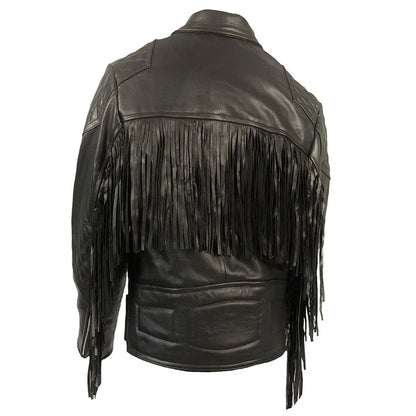 Black Western Leather Fringe Cowboy Jacket NLS-244