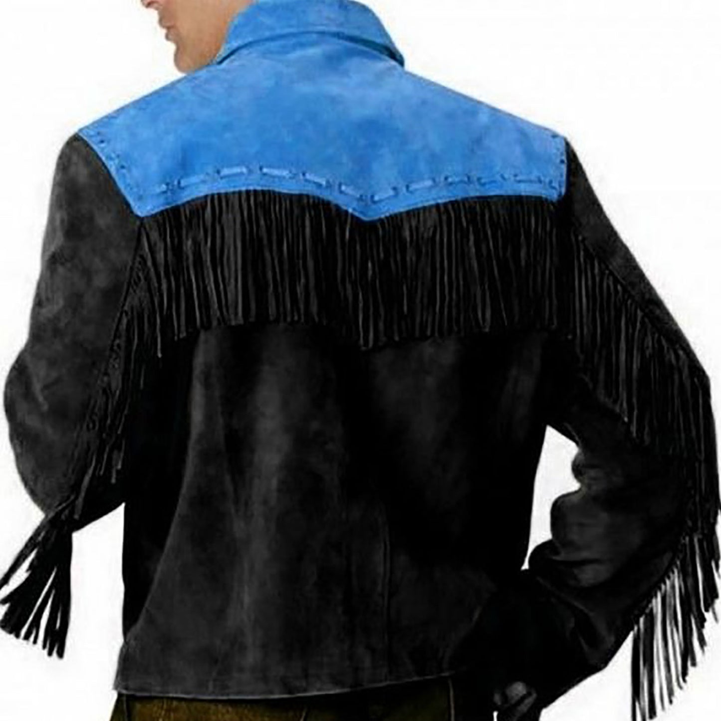 Black Western Suede Leather Fringe Cowboy Jacket NLS-223