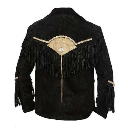 Black Western Suede Leather Fringe Cowboy Jacket NLS-224