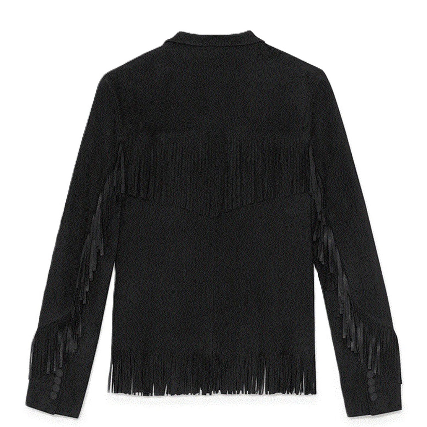 Black Western Suede Leather Fringe Cowboy Jacket NLS-225