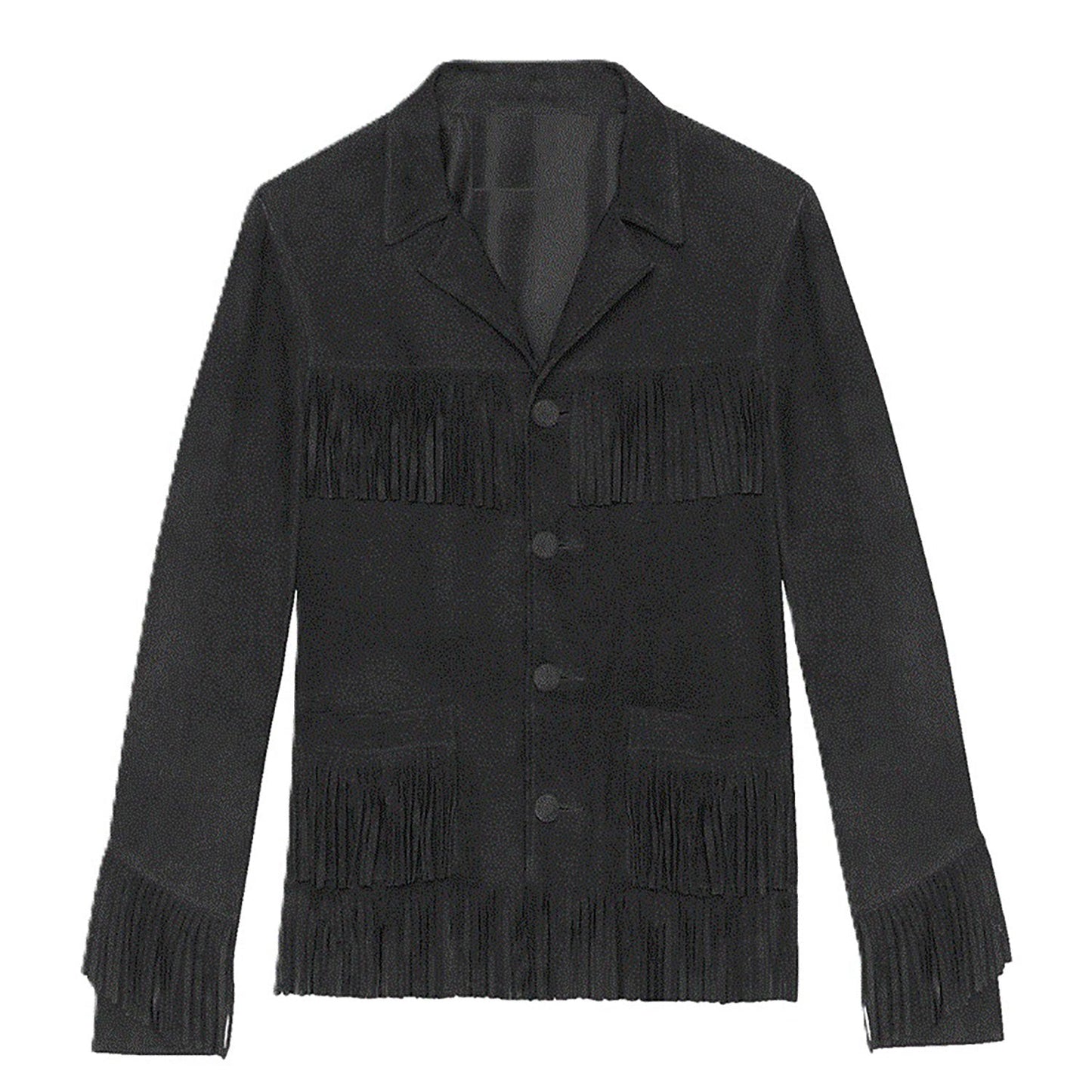 Black Western Suede Leather Fringe Cowboy Jacket NLS-225