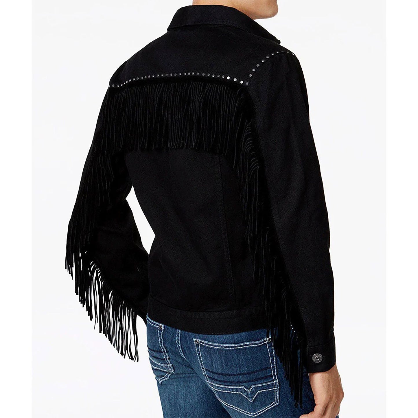 Black Western Suede Leather Fringe Cowboy Jacket NLS-226