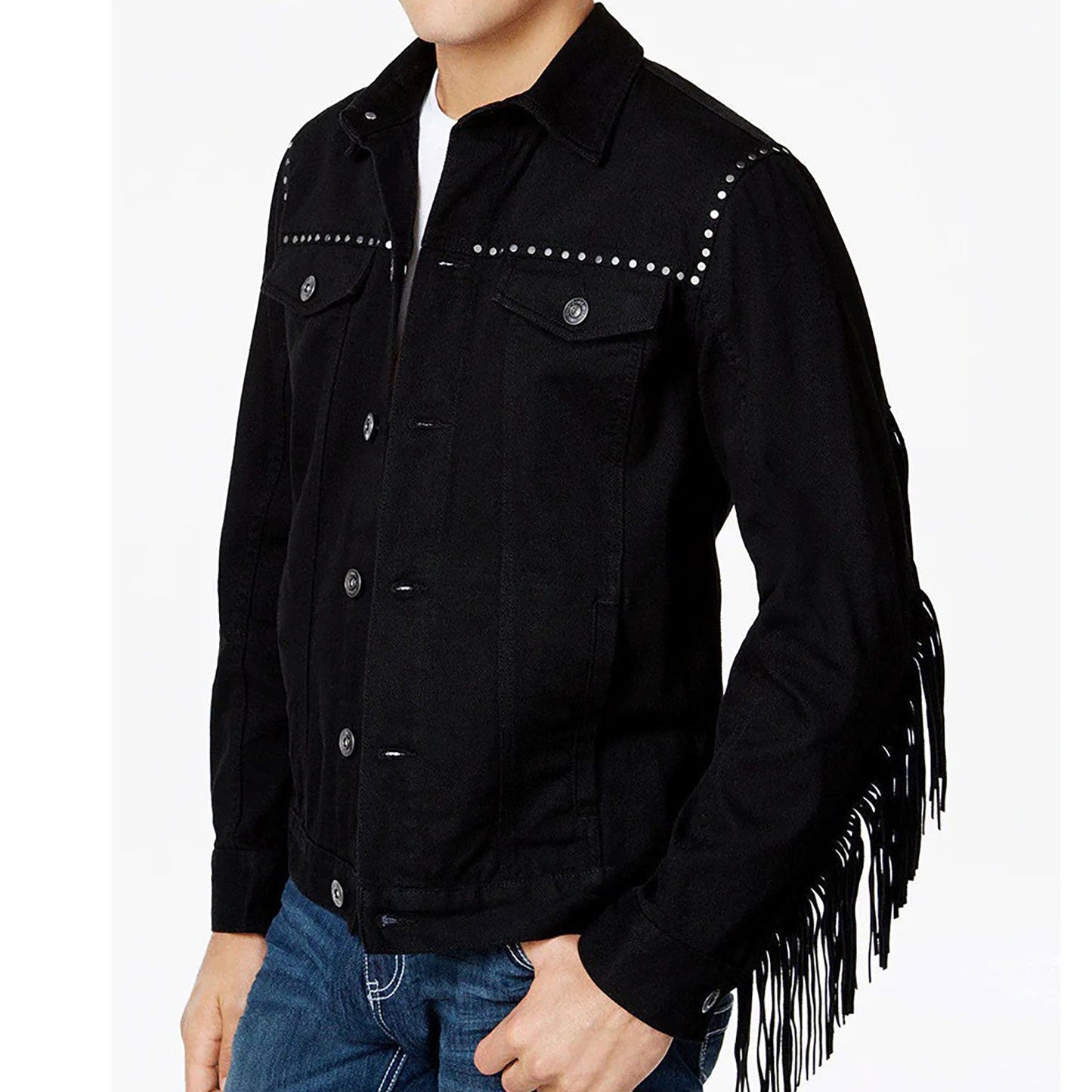 Black Western Suede Leather Fringe Cowboy Jacket NLS-226