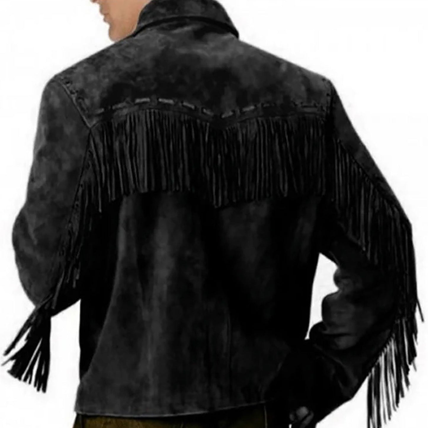 Black Western Suede Leather Fringe Cowboy Jacket NLS-228