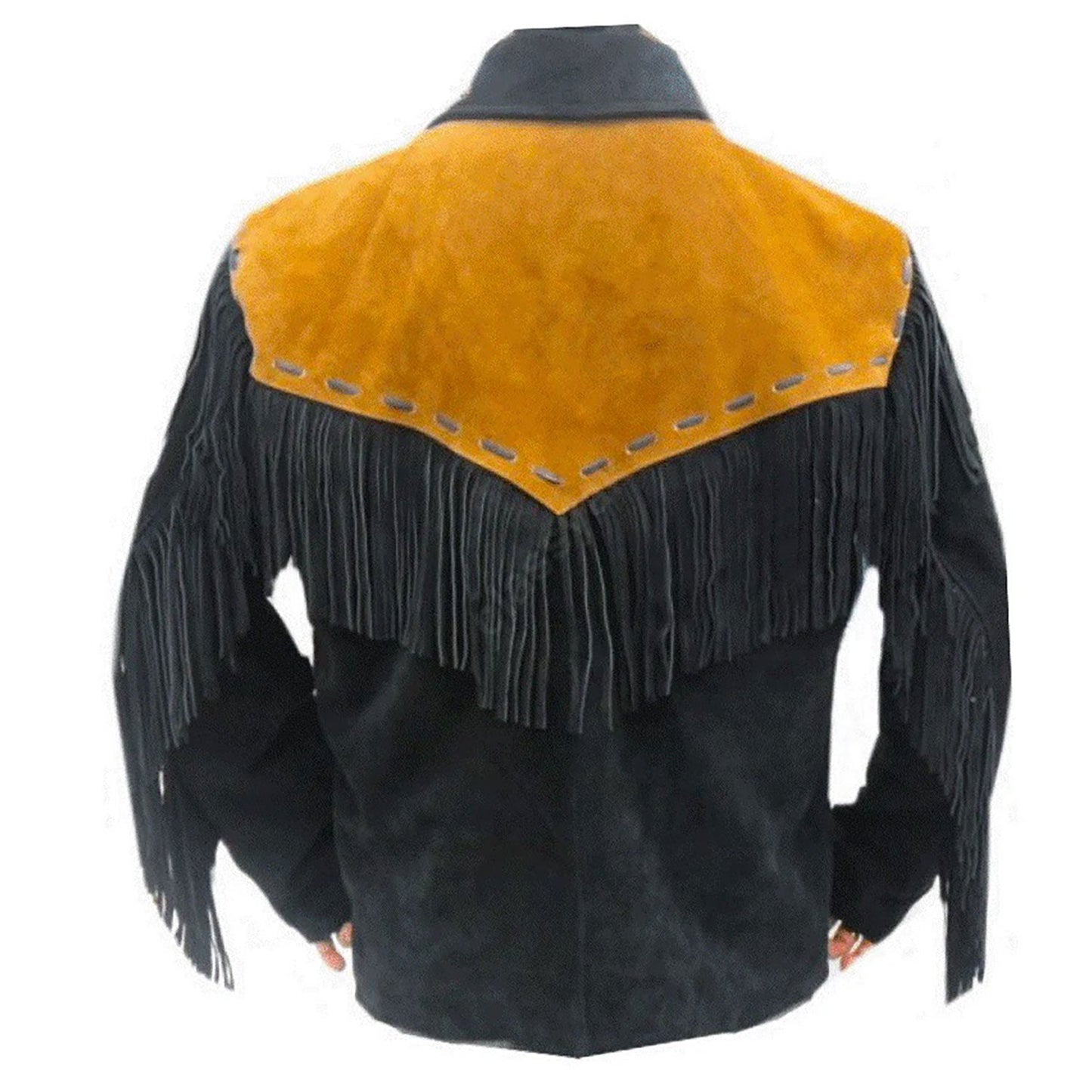 Black Western Suede Leather Fringe Cowboy Jacket NLS-229