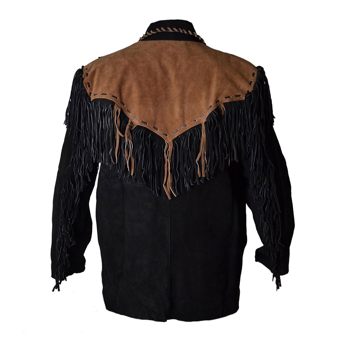 Black Western Suede Leather Fringe Eagle Beaded Cowboy Jacket NLS-232