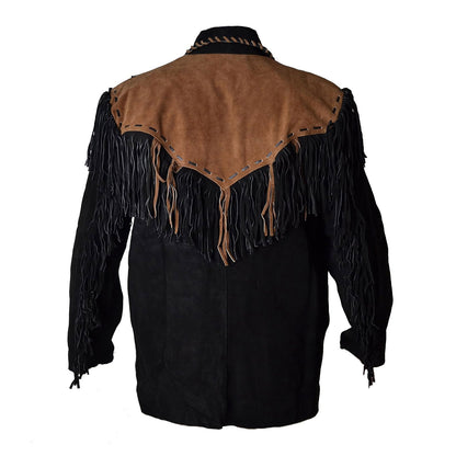 Black Western Suede Leather Fringe Eagle Beaded Cowboy Jacket NLS-232