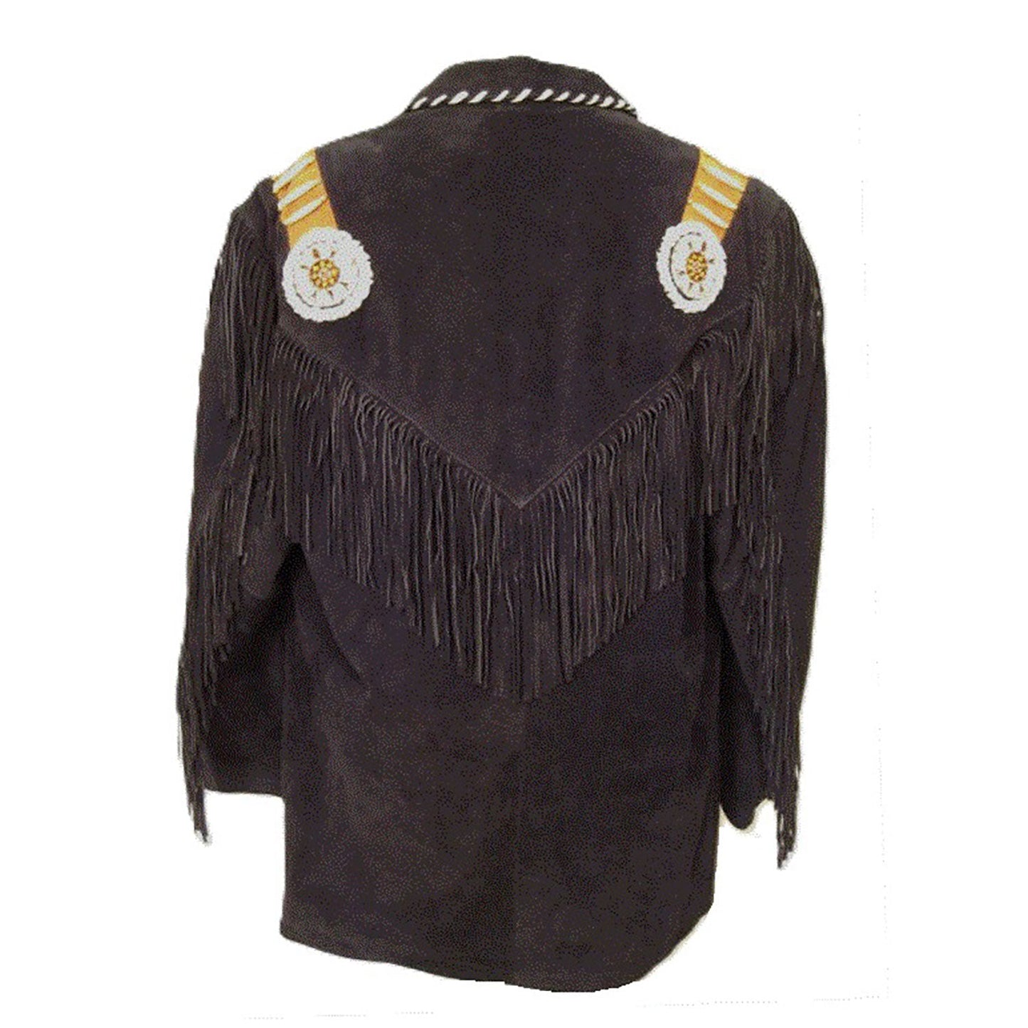 Black Western Suede Leather Fringe Eagle Beaded Cowboy Jacket NLS-233