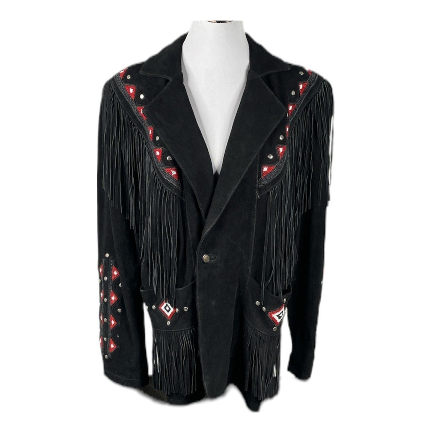 Black Western Suede Leather Fringe Eagle Beaded Cowboy Jacket NLS-234