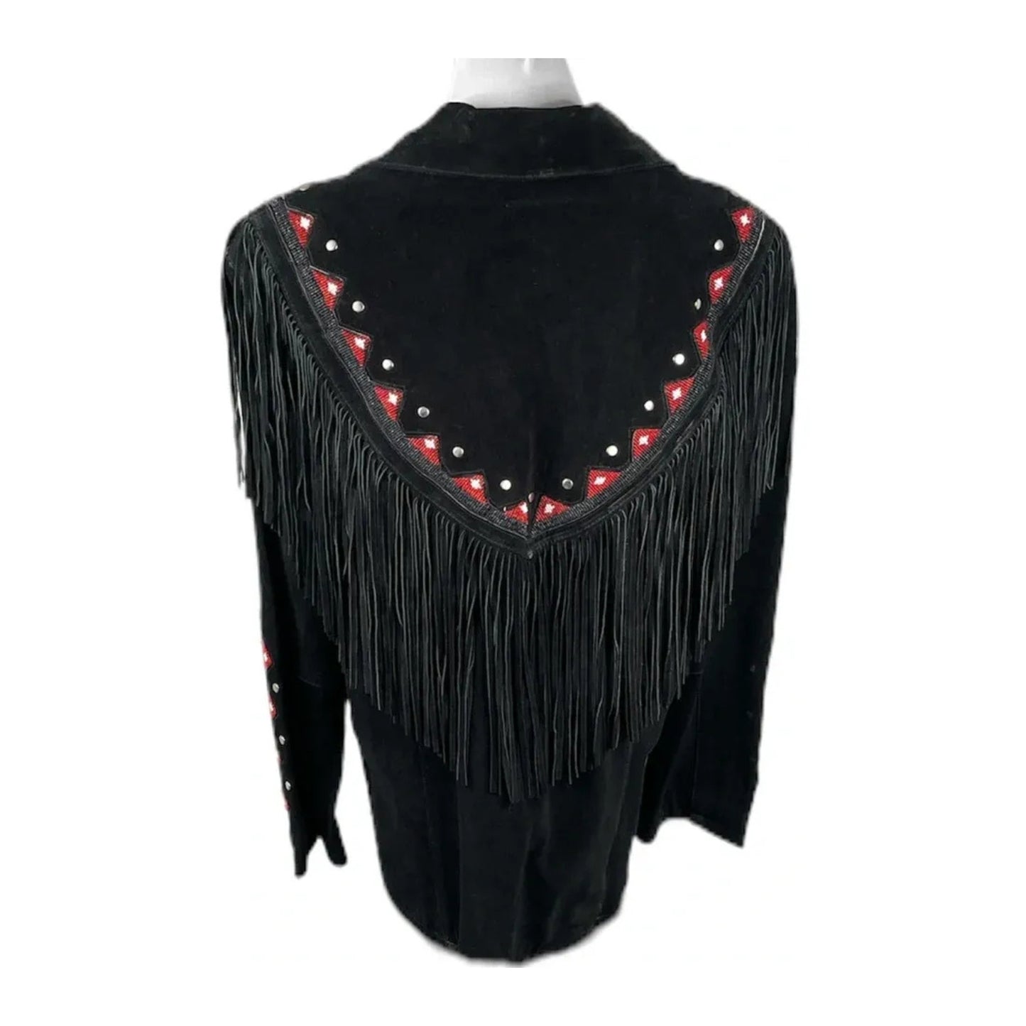 Black Western Suede Leather Fringe Eagle Beaded Cowboy Jacket NLS-234