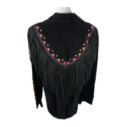 Black Western Suede Leather Fringe Eagle Beaded Cowboy Jacket NLS-234