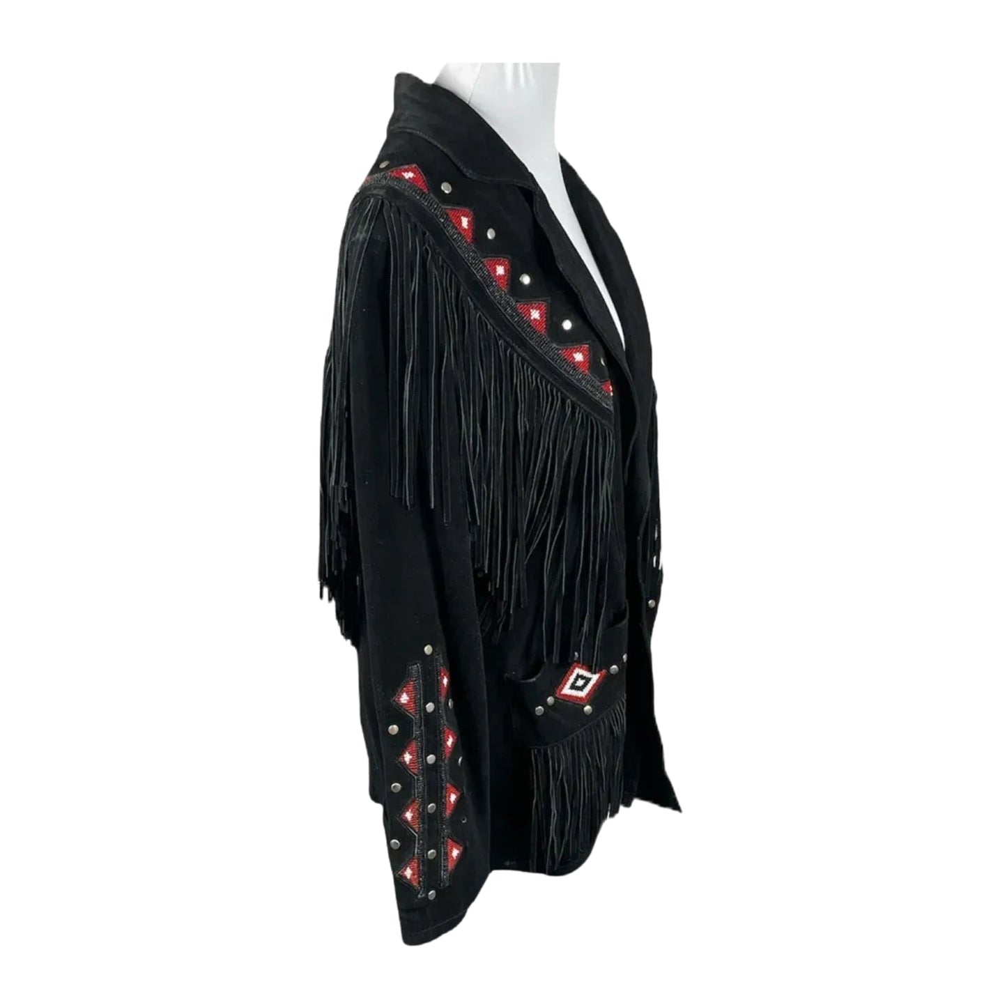 Black Western Suede Leather Fringe Eagle Beaded Cowboy Jacket NLS-234