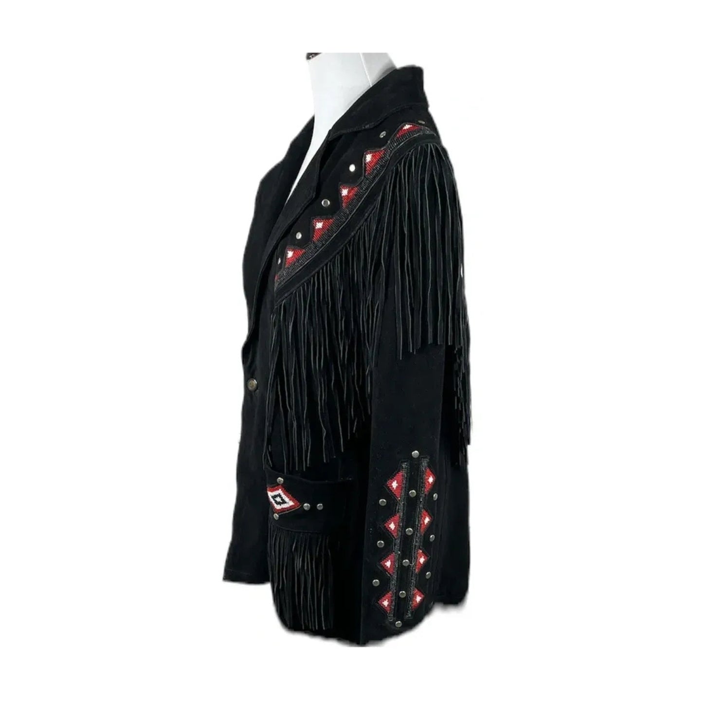 Black Western Suede Leather Fringe Eagle Beaded Cowboy Jacket NLS-234