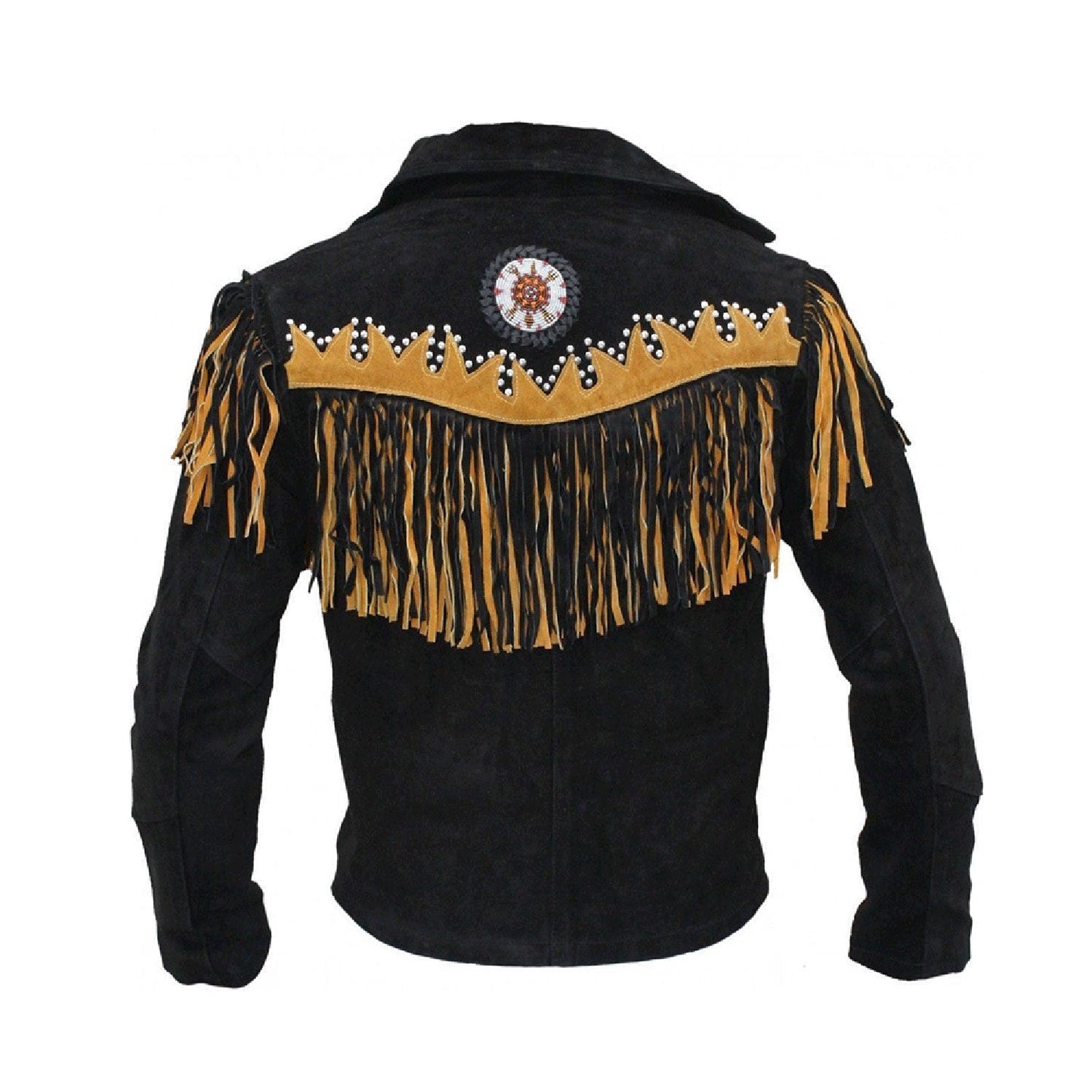 Black Western Suede Leather Fringe Eagle Beaded Cowboy Jacket NLS-237