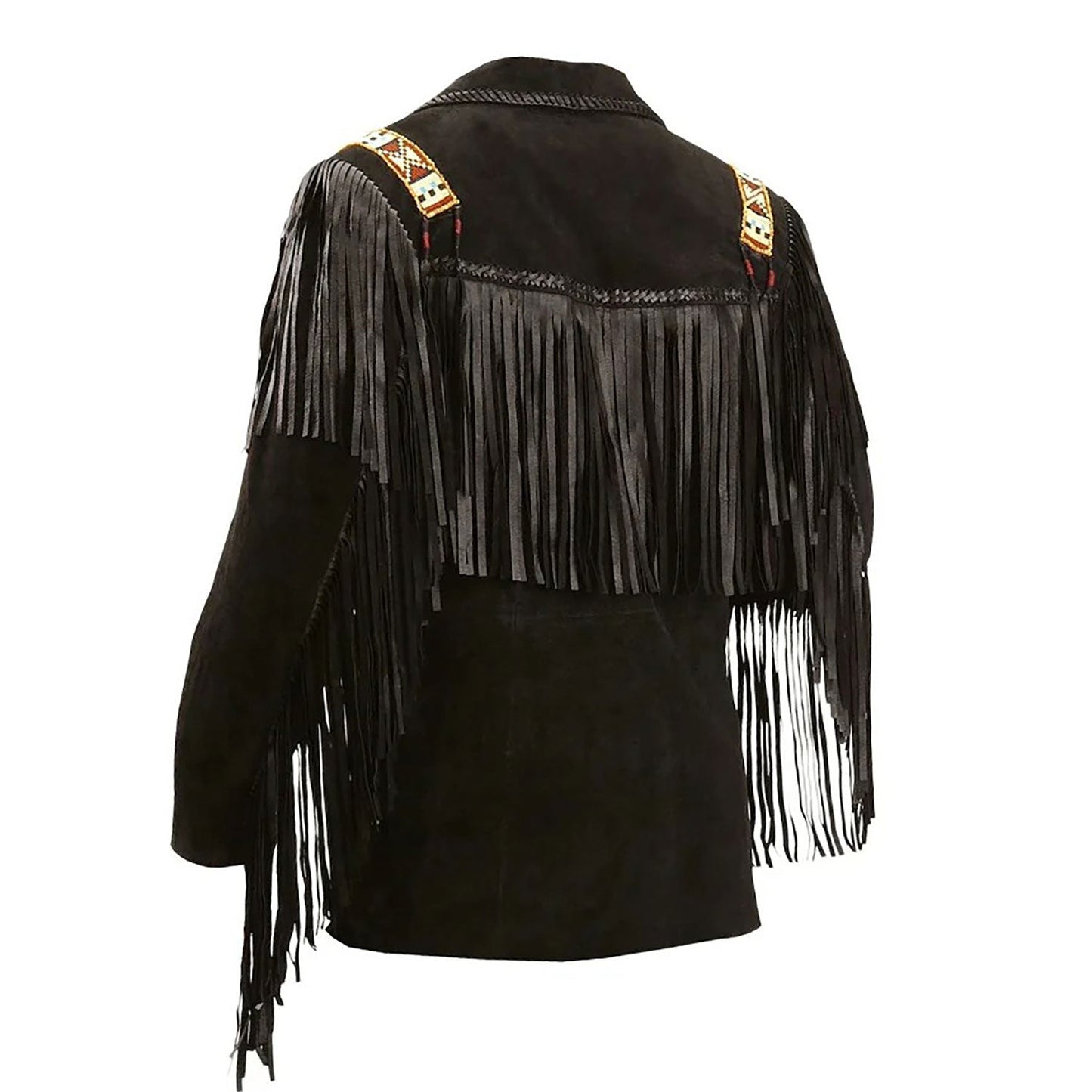 Black Western Suede Leather Fringe Eagle Beaded Cowboy Jacket NLS-238