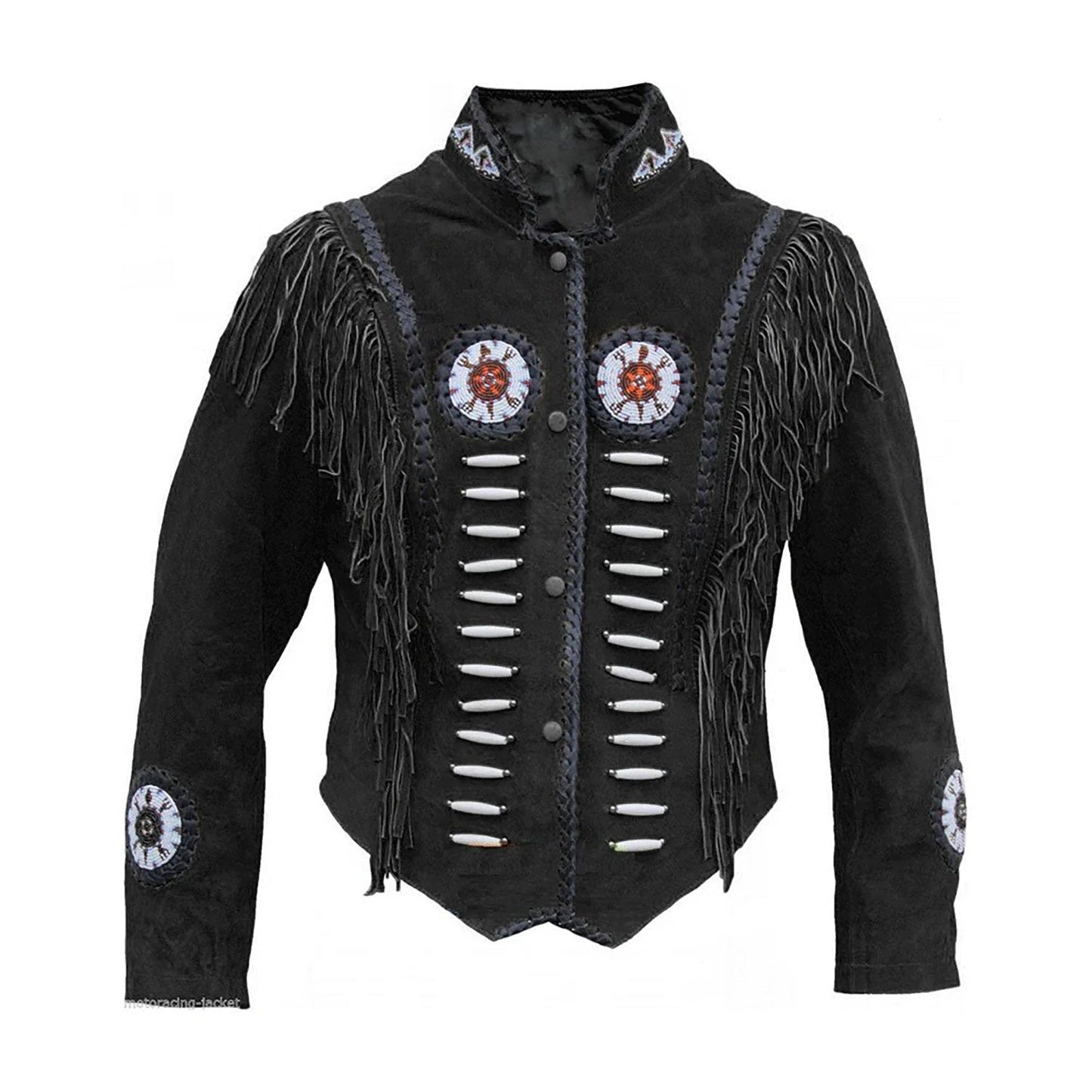 Black Western Suede Leather Fringe Eagle Beaded Cowboy Jacket NLS-239
