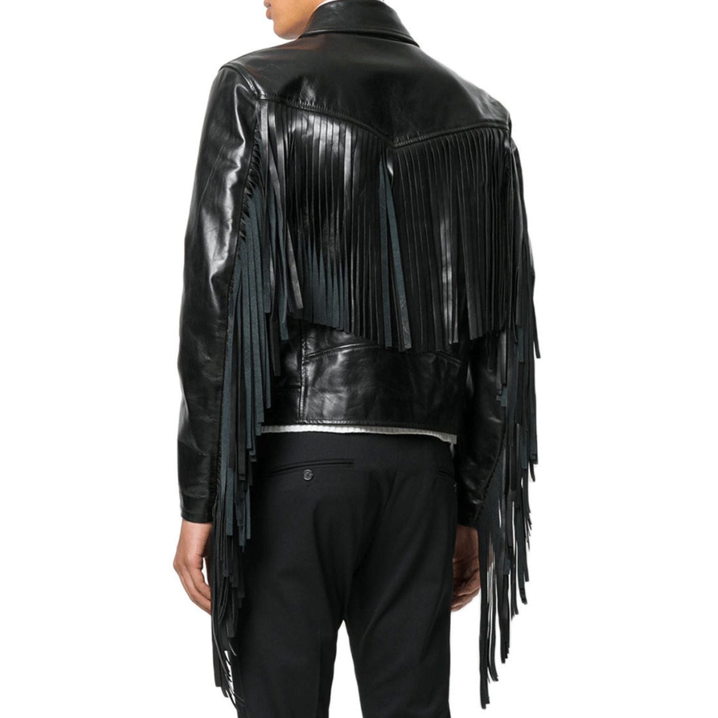Black Western Long Fringe Leather Cowboy Jacket NLS-241