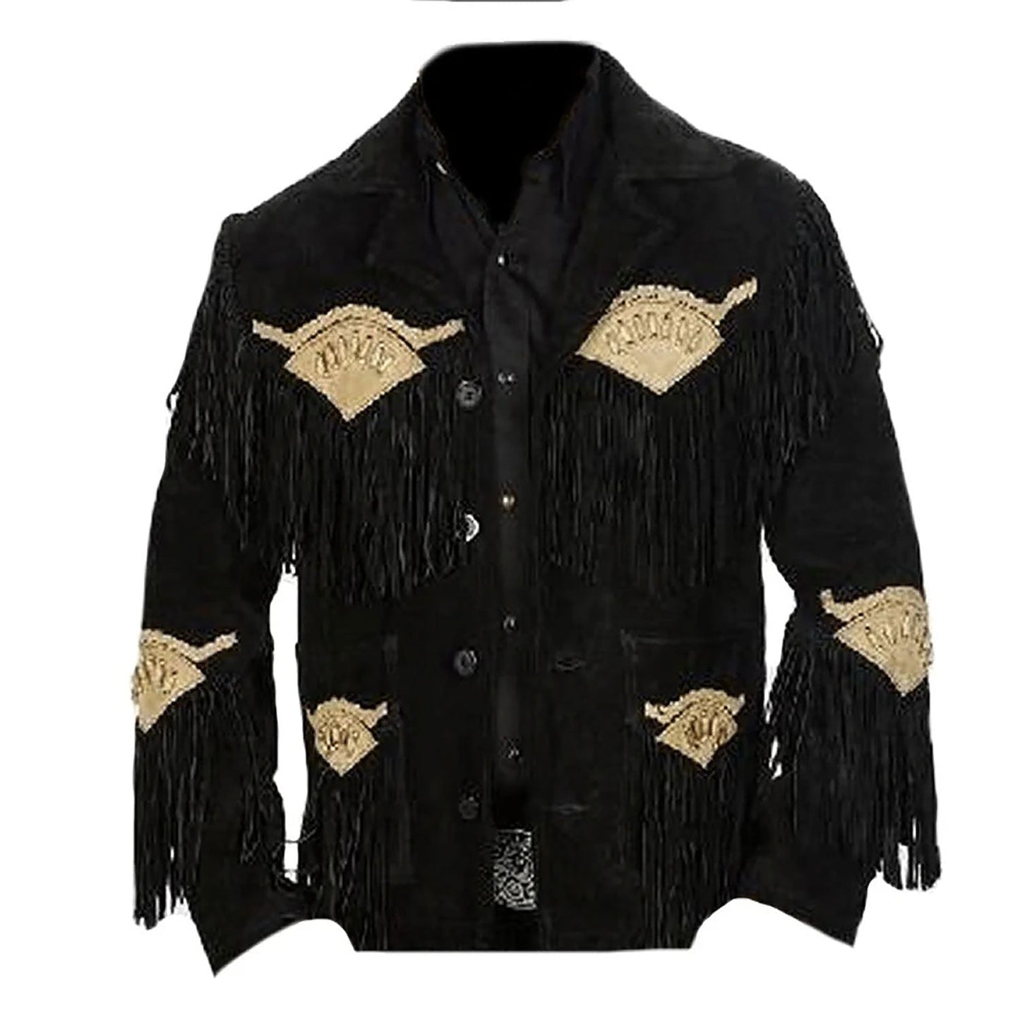 Black Western Suede Leather Fringe Cowboy Jacket NLS-224