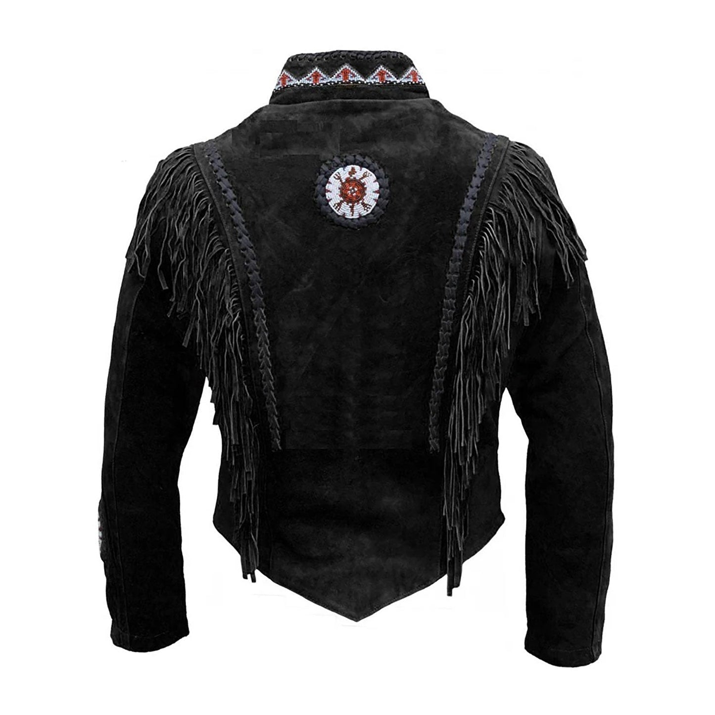 Black Western Suede Leather Fringe Eagle Beaded Cowboy Jacket NLS-239